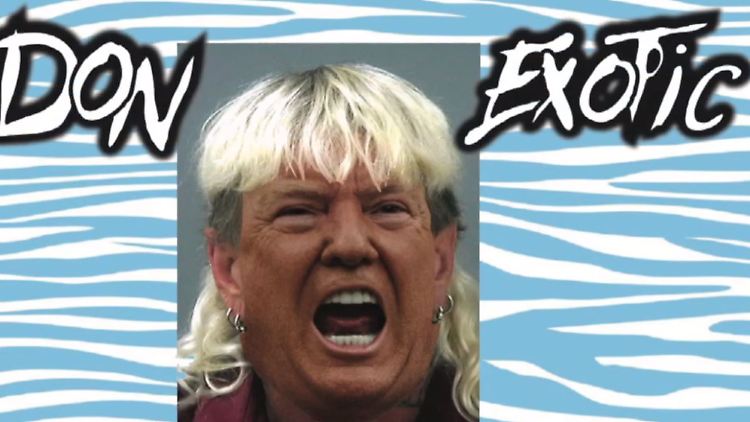 Ein Anspielung auf den weltfremden Großkatzenhalter Joe Exotic: Trump mit Vokuhila.