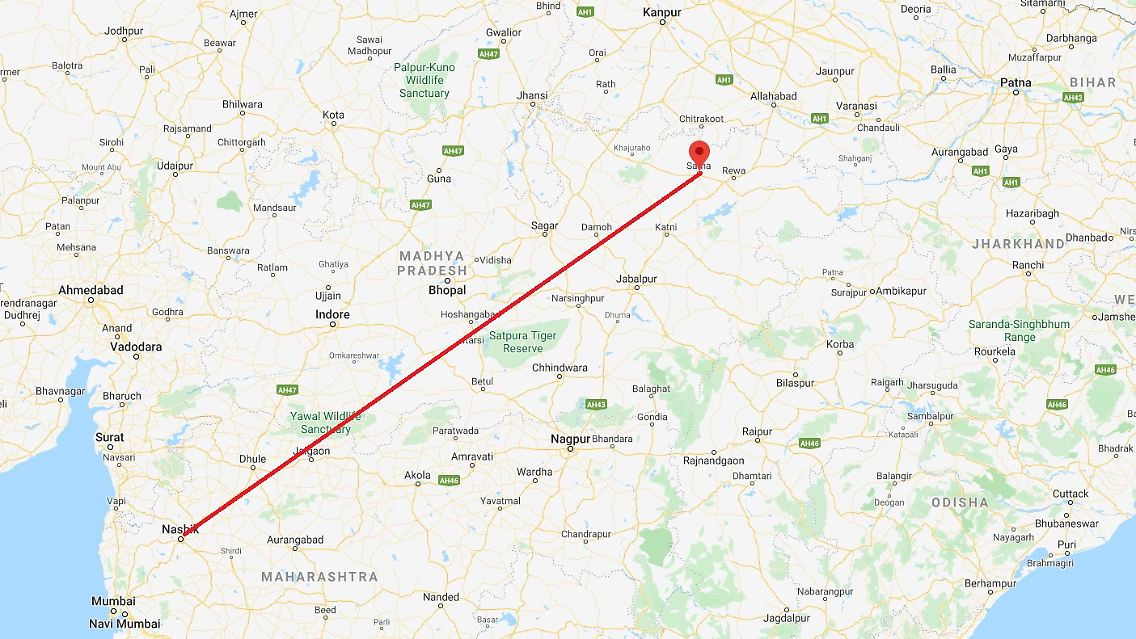 Die Reise führte von Nashik nach Satna.