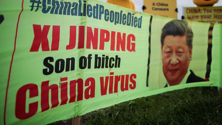 In Brasilien nehmen Demonstranten die US-Vorwürfe gerne auf: "China hat gelogen, Menschen sind gestorben", steht auf ihrem Banner.