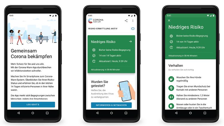 So sieht die Corona-Warn-App für Android aus.