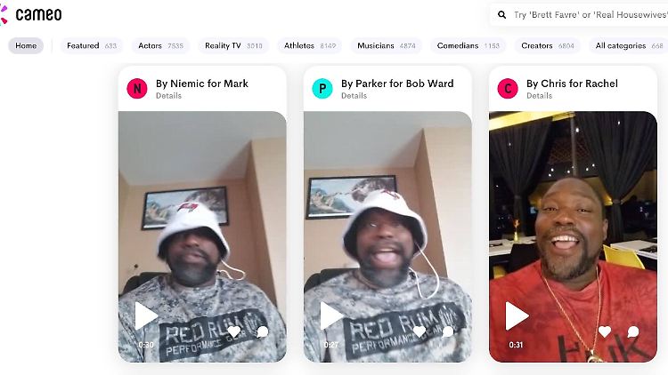 Auch Warren Sapp, ehemaliger US-amerikanischer Football-Spieler der Tampa BayBuccaneers, bietet Videogrüße über den Cameo-Service an.