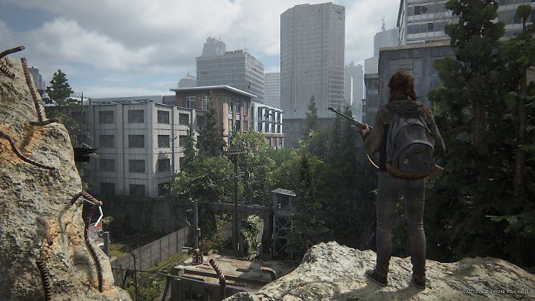 Immer wieder schön: Ellie blickt in die Ferne - die tolle Spielwelt von The Last of Us offenbart sich.
