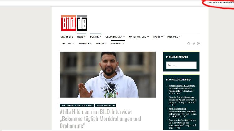 Es ist deutlich zu erkennen, dass die Webseite mit dem angeblichen "Bild"-Interview auf Wordpress.com erstellt wurde.
