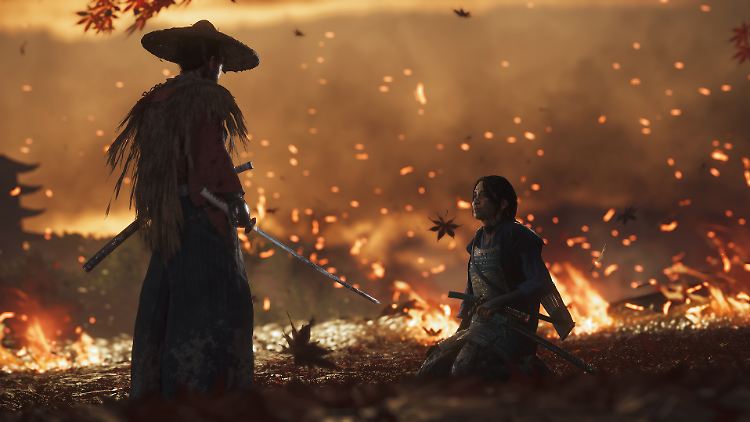 Eine Bildkomposition wie gemalt: Samurai Jin in "Ghost of Tsushima".