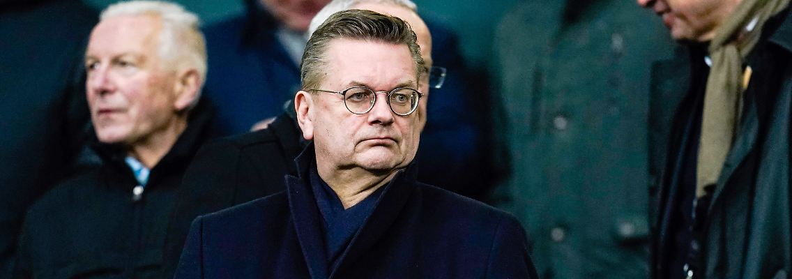Reinhard Grindel steht auf der Tribüne eines EM-Qualifikationsspiel.