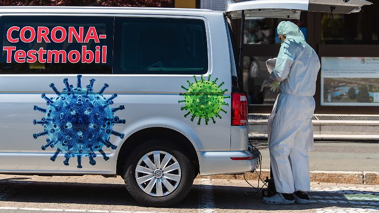 Corona-Testmobil, hier in Rehau im Norden Bayerns.