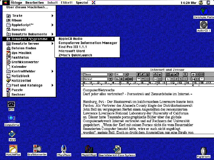 Das neue PC-Betriebssystem Windows 95 hat sich in weiten Teilen am Erscheinungsbild des Apple Macintosh orientiert. Das Mac OS hat beispielsweise schon seit Jahren einen virtuellen Papierkorb, mit dem Dateien gelöscht werden können.