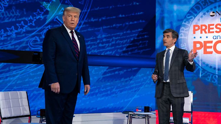 Stephanopoulos (r.) interviewte Trump schon mehrfach, beispielsweise im Wahlkampf 2020.