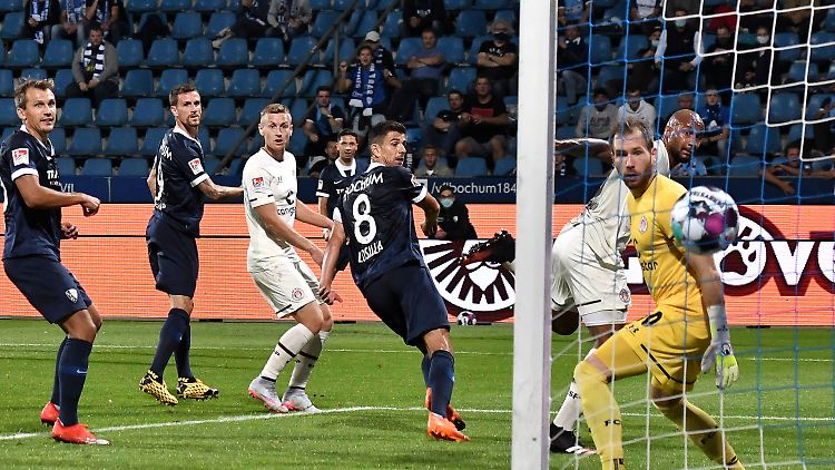 Alle schauen verdutzt, am Ende landet der Ball im Tor: Zulj zog einen Freistoß für die Bochumer scharf in den Strafraum zum 1:0.