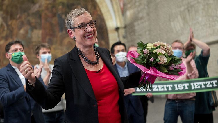 Die Grünen-Politikerin Sibylle Keupen feierte den Wahlsieg in Aachen.