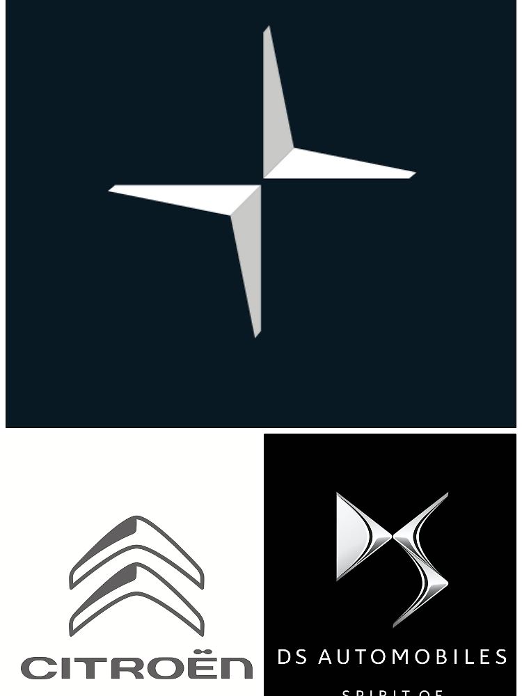 PSA behauptet, das Polestar-Logo (oben) sei ein Plagiat der Logos von Citroën und DS.