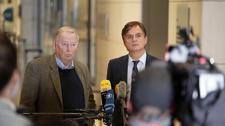 Gauland und Fraktionsgeschäftsführer Baumann am Donnerstag vor der Presse.