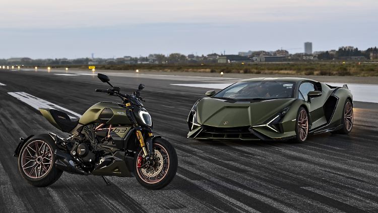 An der Farbe und den Felgen ist auf den ersten Blick die Gemeinsamkeit zwischen Lamborghini Siàn FKP 37 und der Lamborghini Diavel 1260 zu erkennen.
