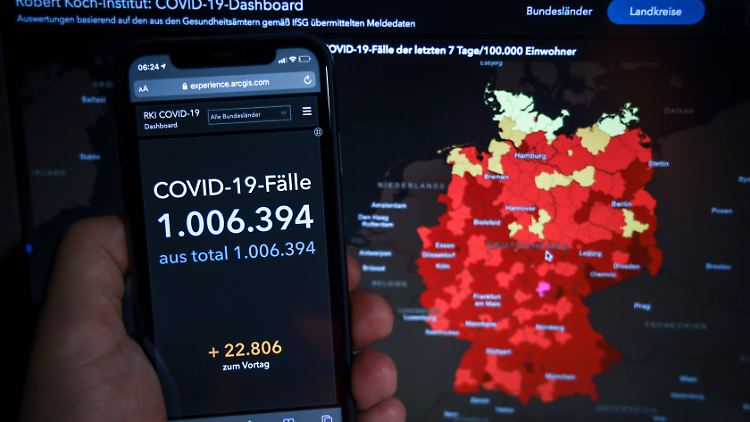 Weiterhin tiefrot zeigen sich weite Teile Deutschlands - ein Zeichen für ein hohes Infektionsgeschehen.