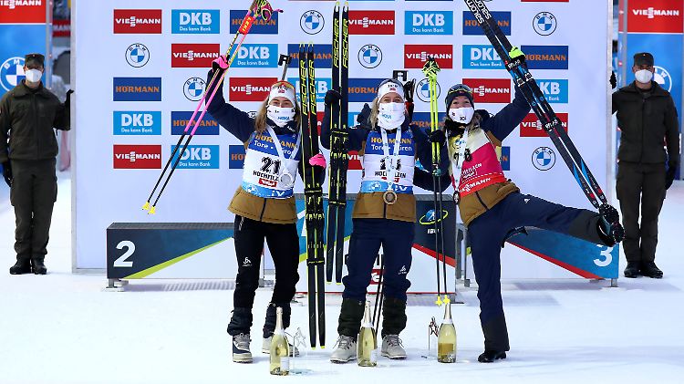 Preuß (nicht im Bild) war die beste hinter dem Sieger-Trio aus Norwegen (alle im Bild).