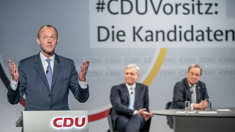 Merz, Röttgen und Laschet konkurrieren um den CDU-Vorsitz. Der Wettkampf gilt als Richtungsentscheidung, doch alle drei wollen den Charakter der CDU als Volkspartei bewahren und werden daher auch auf die jeweils anderen Flügel Rücksicht nehmen müssen.