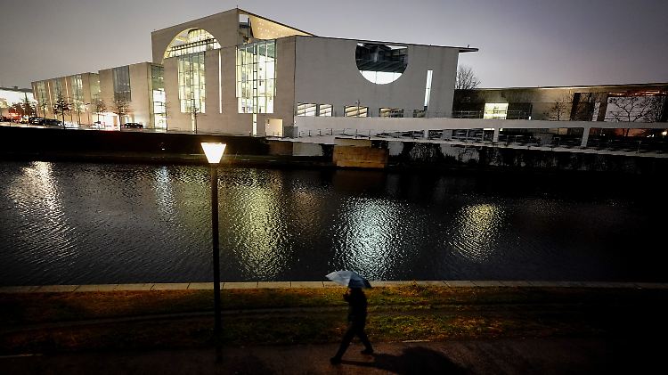 Das Bundeskanzleramt im Abendlicht.