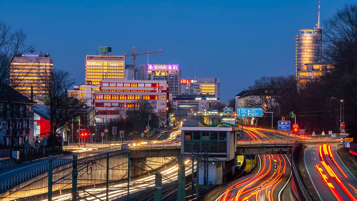 Die Skyline der Innenstadt von Essen.