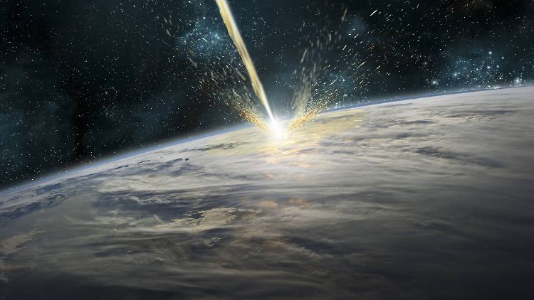 Eine schöne Darstellung eines katastrophalen Szenarios: Ein großer Asteroid schlägt auf der Erde ein.