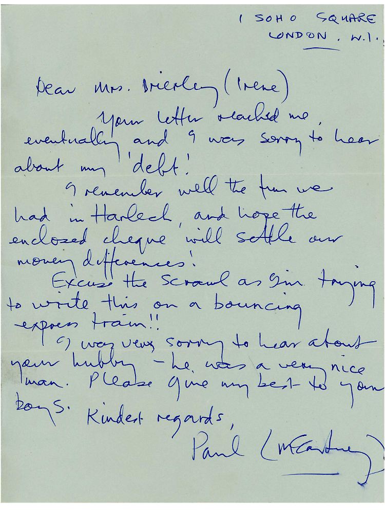 Der Brief von Paul McCartney an Irene Brierley soll ein paar Tausend Pfund einbringen.