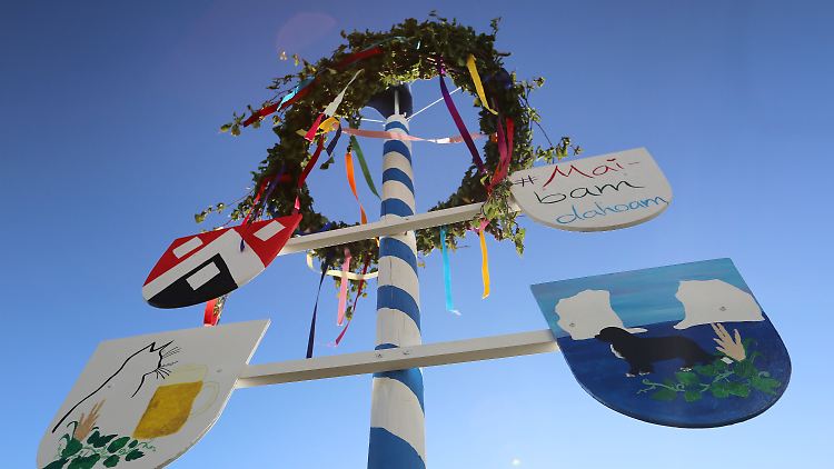 Der private, selbstgebaute Maibaum von Andrea und Karin Bugl steht im Garten der Schwestern.
