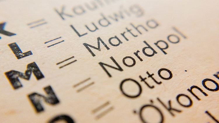 Eine alte Buchstabiertafel aus einem Potsdamer Telefonbuch aus dem Jahr 1964.