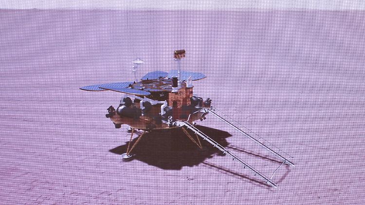 Diese grafische Simulation zeigt die Landung des Rovers auf dem Mars.