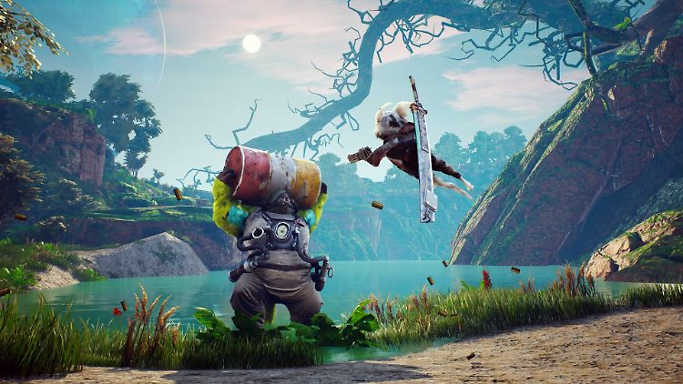 Mit Pistole und übergroßem Langschwert geht es in den Kämpfen von "Biomutant" zur Sache.