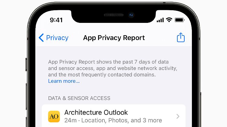 Der "App Privacy Report" wird auf deutschen Geräten eher App-Datenschutz-Report" heißen.
