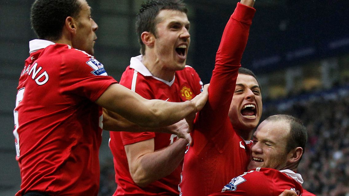 Tor: Manchester Uniteds Javier Hernandez feiert.