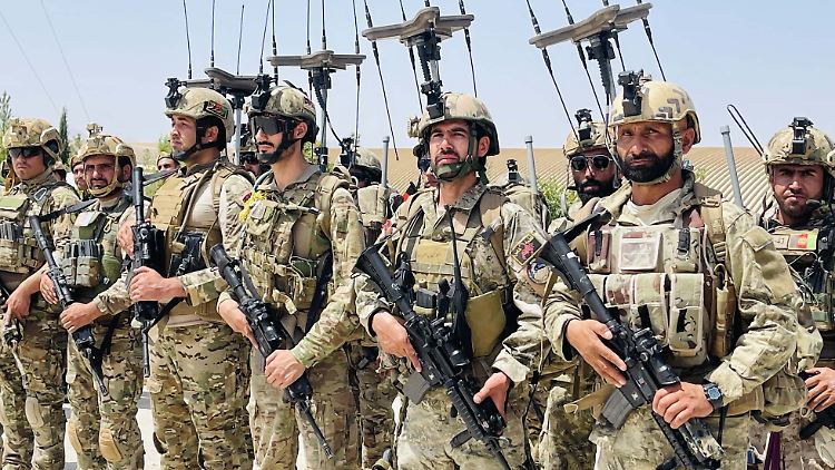 Eine Spezialeinheit der afghanischen Armee während einer Zeremonie in Kabul Mitte Juli.