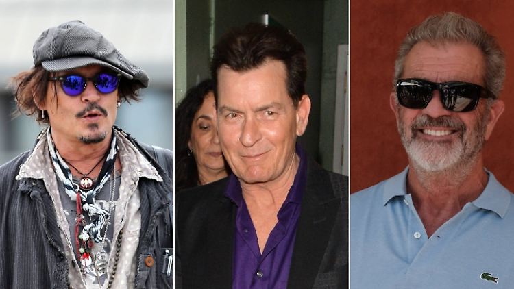 Drei Männer, auf die Hollywood keine Lust mehr hat: Johnny Depp, Charlie Sheen und Mel Gibson (v.l.)