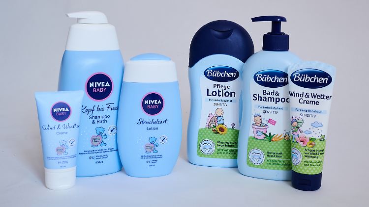 Pflegeprodukte von Bübchen und Nivea in der Gegenüberstellung.