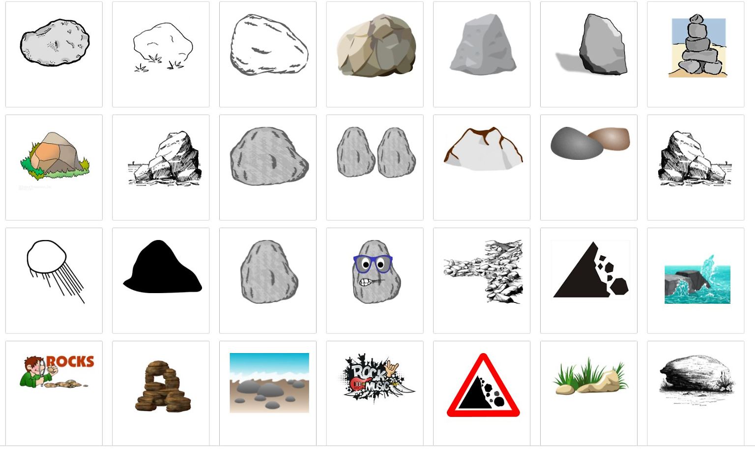 Dies sind Steine, genauer gesagt digitale Bildchen von Steinen, sogenannte Clipart von der Internetseite Clipart-library.com.