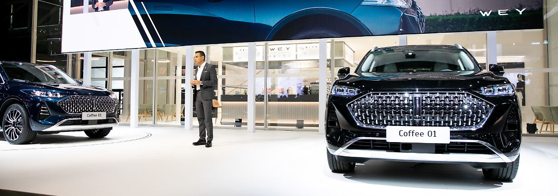 Mit dem Coffee 01, einem Plug-in-Hybrid mit 476 PS will der chinesische Autobauer WEY im kommenden Jahr in Deutschland an den Start gehen.