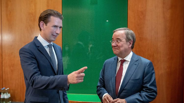 "Nicht zuviel auf die Umfragen schauen": Österreichs Kanzler Kurz und Unions-Kanzlerkandidat Laschet auf einer EVP-Tagung in Berlin.