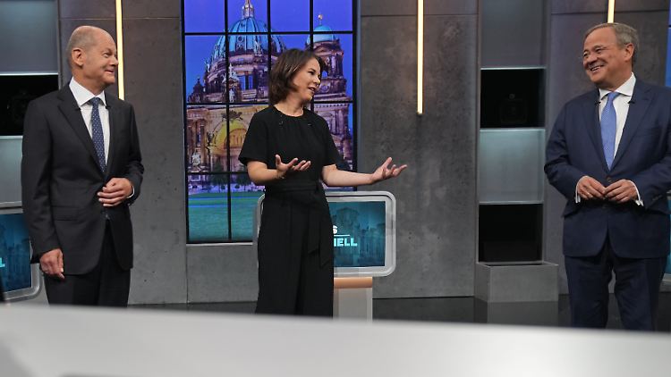 Olaf Scholz, Annalena Baerbock und Armin Laschet im dritten Triell.
