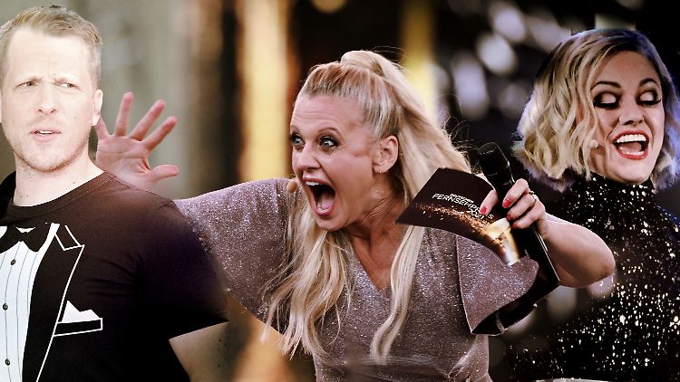 Oliver Pocher, Barbara Schöneberger und Tahnee beim Deutschen Fernsehpreis 2021.