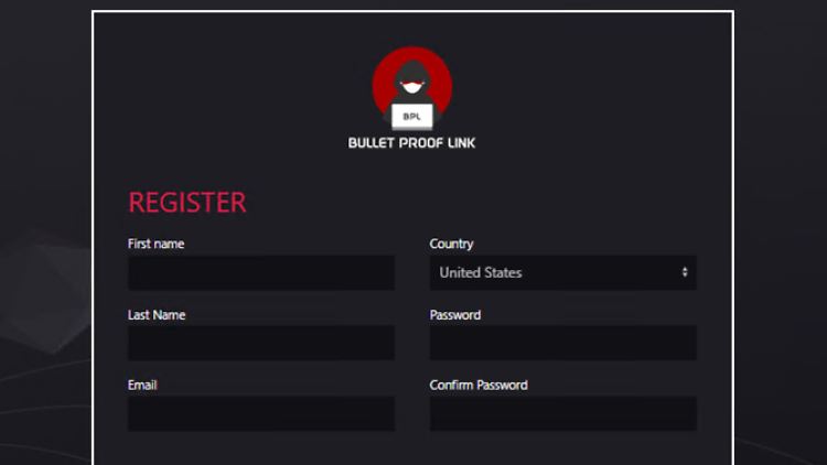 Die Anmelde-Seite des Online-Shops von "BulletProofLink"