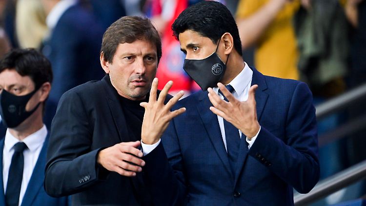 PSG-Eigentümer Nasser al Khelaifi (r.) gehört zu den mächtigsten Männern im europäischen Fußball.