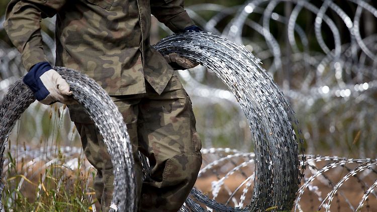 Im September haben polnische Soldaten einen Stacheldrahtzaun im Grenzgebiet errichtet.