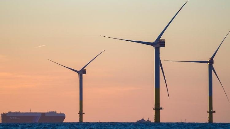 Windkrafträder des Offshore-Windparks "Nordergründe".
