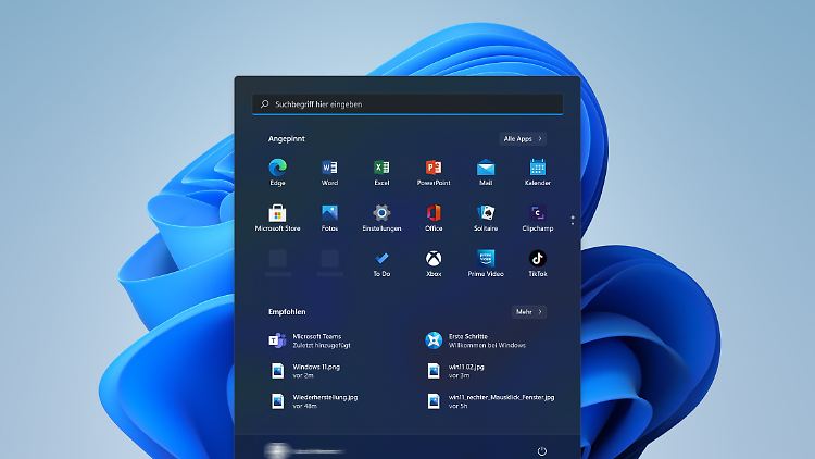 Das neue Start-Menü von Windows 11.