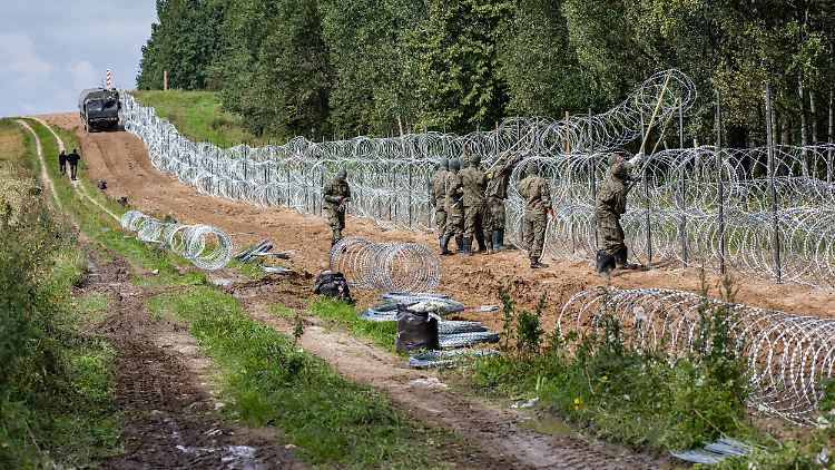 Anfang September errichteten polnische Soldaten einen Stacheldrahtzaun an der Grenze zu Belarus.