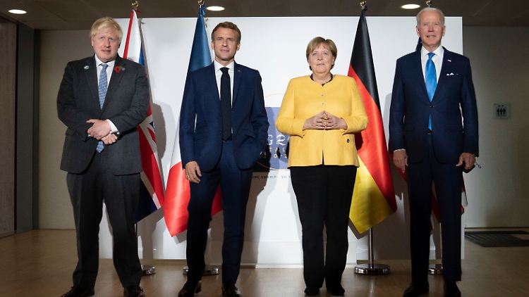Vier Temperamente, ein Thema: Der britische Premier Johnson, Frankreichs Präsident Macron, Kanzlerin Merkel und US-Präsident Biden arbeiten gegen Irans Atomprogramm wieder enger zusammen.