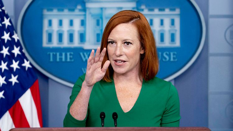 Psaki traf US-Präsident Biden zuletzt draußen mit Abstand und Maske.