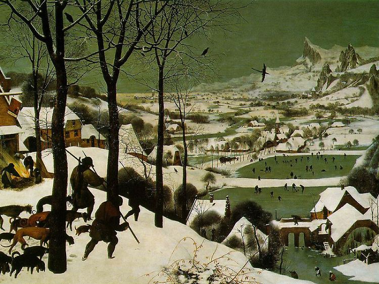 "Jäger im Schnee" (1565) von Pieter Brueghel d.Ä. ist das erste bekannte Großgemälde mit Schnee in Europa.