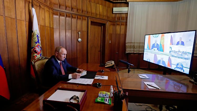 Putin während der Videokonferenz mit Lukaschenko.
