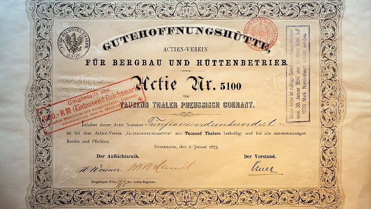 Aktien haben die Wirtschaft für immer verändert. Diese historische Aktie der Gutehoffungshütte stammt aus dem Jahr 1873. Damals gab es Aktien bereits seit 271 Jahren.