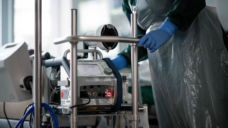 Eine Pflegerin auf einer deutschen Corona-Intensivstation bedient ein ECMO-Gerät.